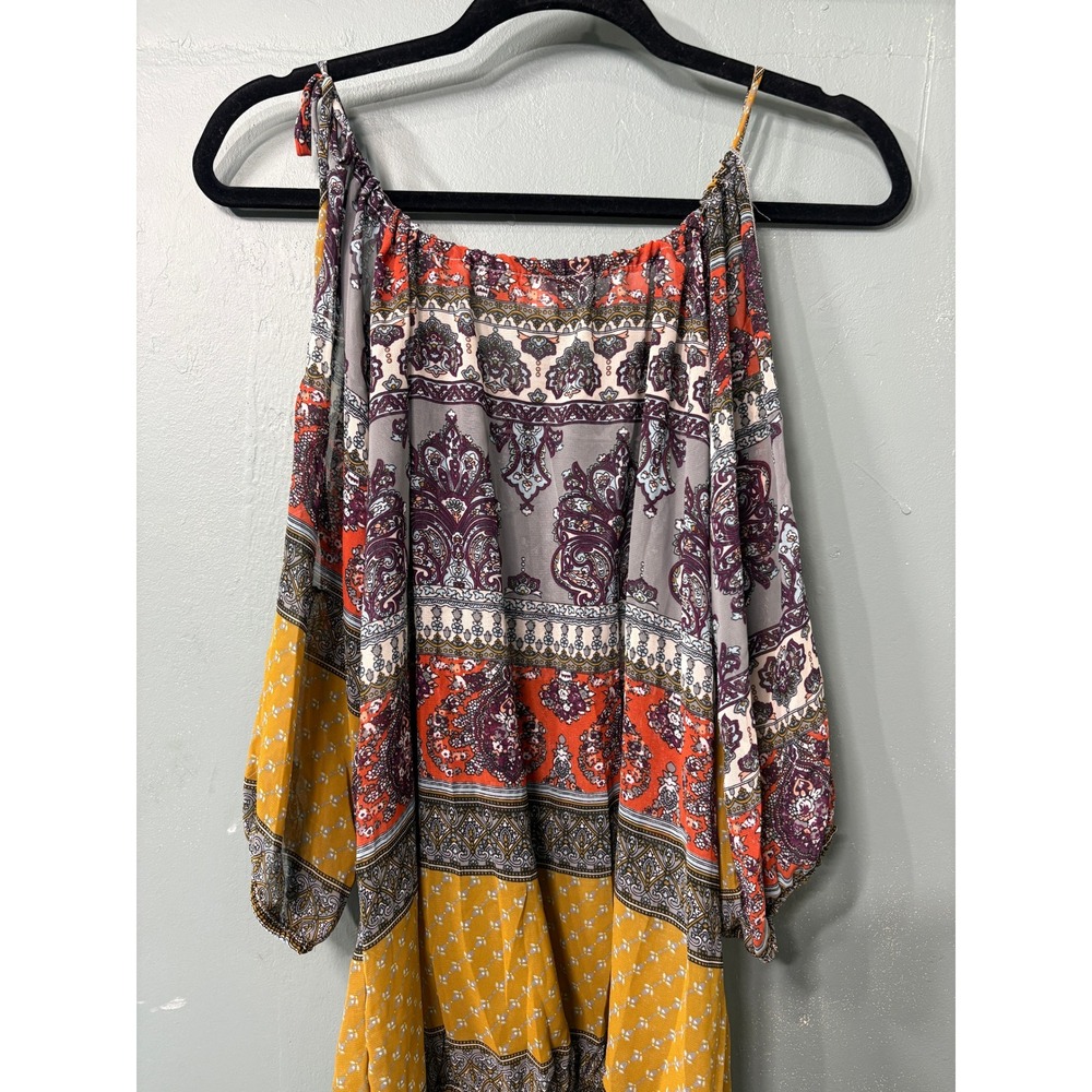 Paisley Open Shoulder Blouse Vintage Flowy Coastal Cowgirl Orange Medium
